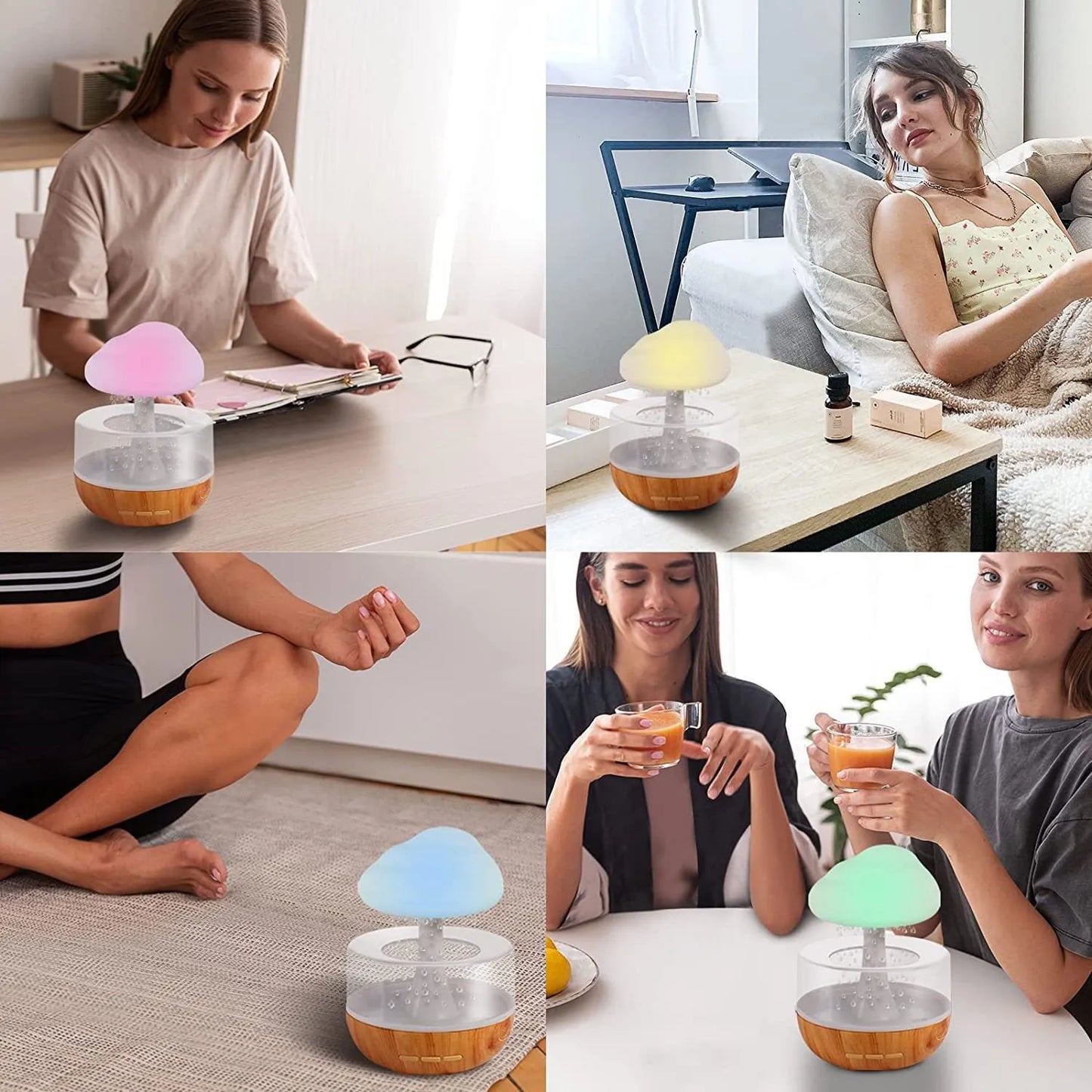 Rain Cloud Humidifier Rain Colorful Mushroom Cloud Raindrop Atmosphere Lamp Night Light Essential Oil Small Aromatherapy Machine