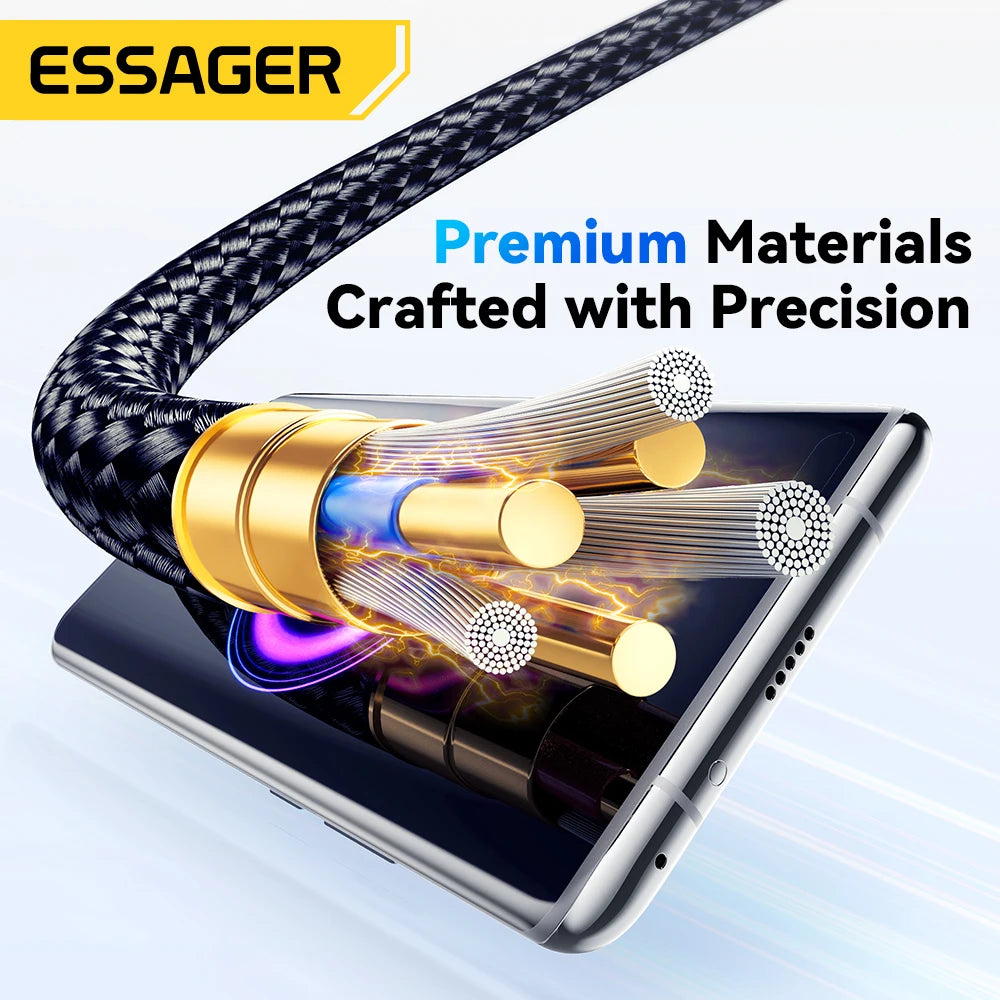 Essager USB Type C Cable 6A 120W For Xiaomi 14pro Led Display Fast Charging Charger USB C Cable Data Cord For Realme Black Shark