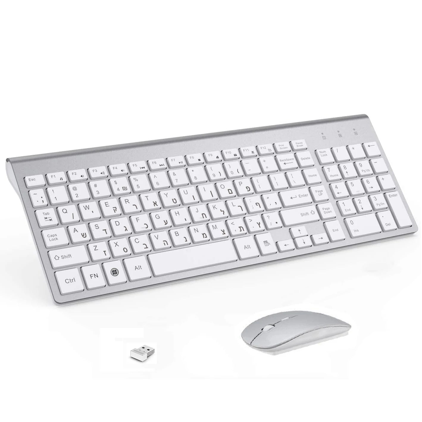 Israel Hebrew Wireless Keyboard Mouse Combos Ultra-Thin Multimedia Full-Size Keyboard and Mouse Low Noise for Notebook Laptop