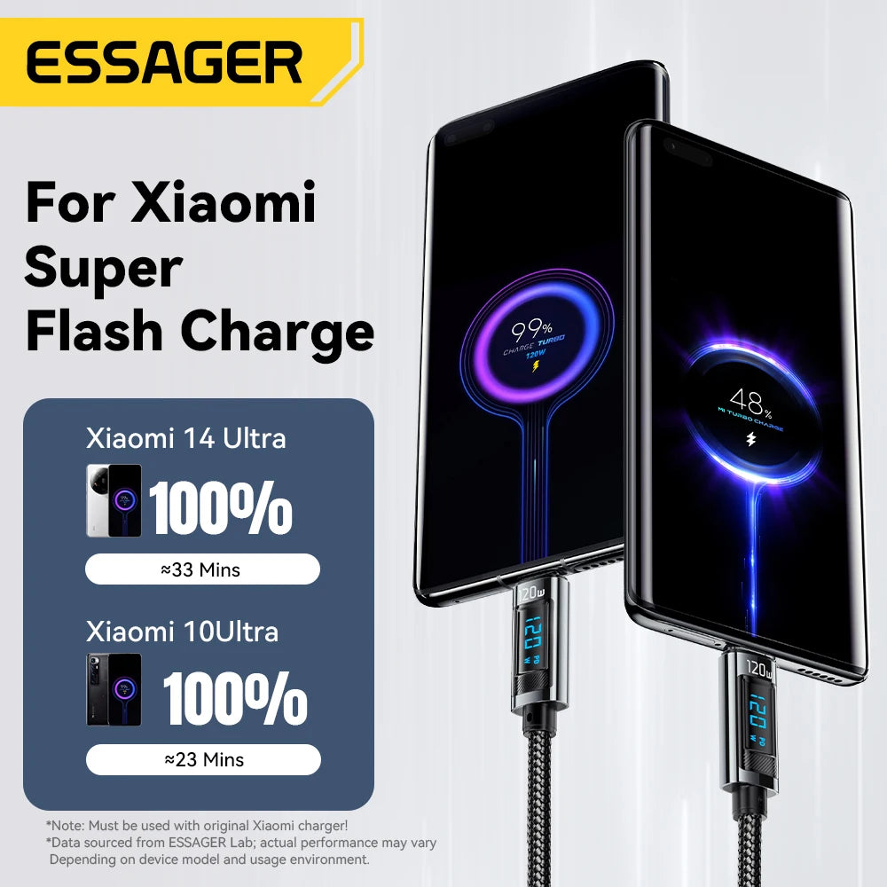Essager USB Type C Cable 6A 120W For Xiaomi 14pro Led Display Fast Charging Charger USB C Cable Data Cord For Realme Black Shark