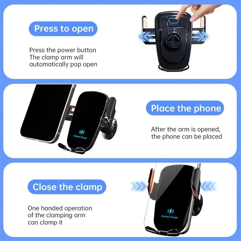 UYUXIO  Wireless Car Charger Air Vent Fast Charging Phone Holder in Car for iPhone 16 Pro Max 15 14 12 13 Samsung Android Phones
