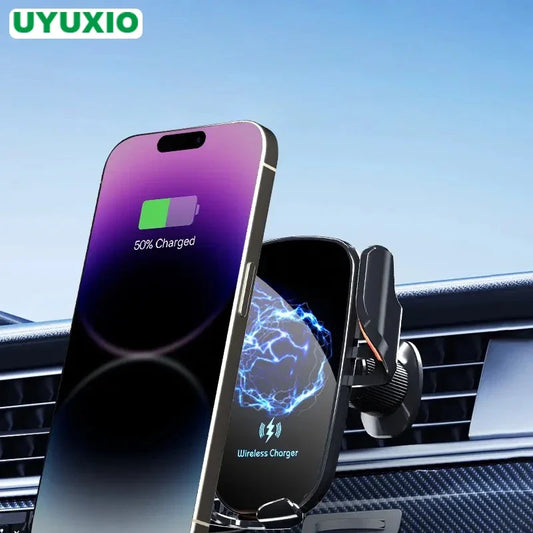 UYUXIO  Wireless Car Charger Air Vent Fast Charging Phone Holder in Car for iPhone 16 Pro Max 15 14 12 13 Samsung Android Phones
