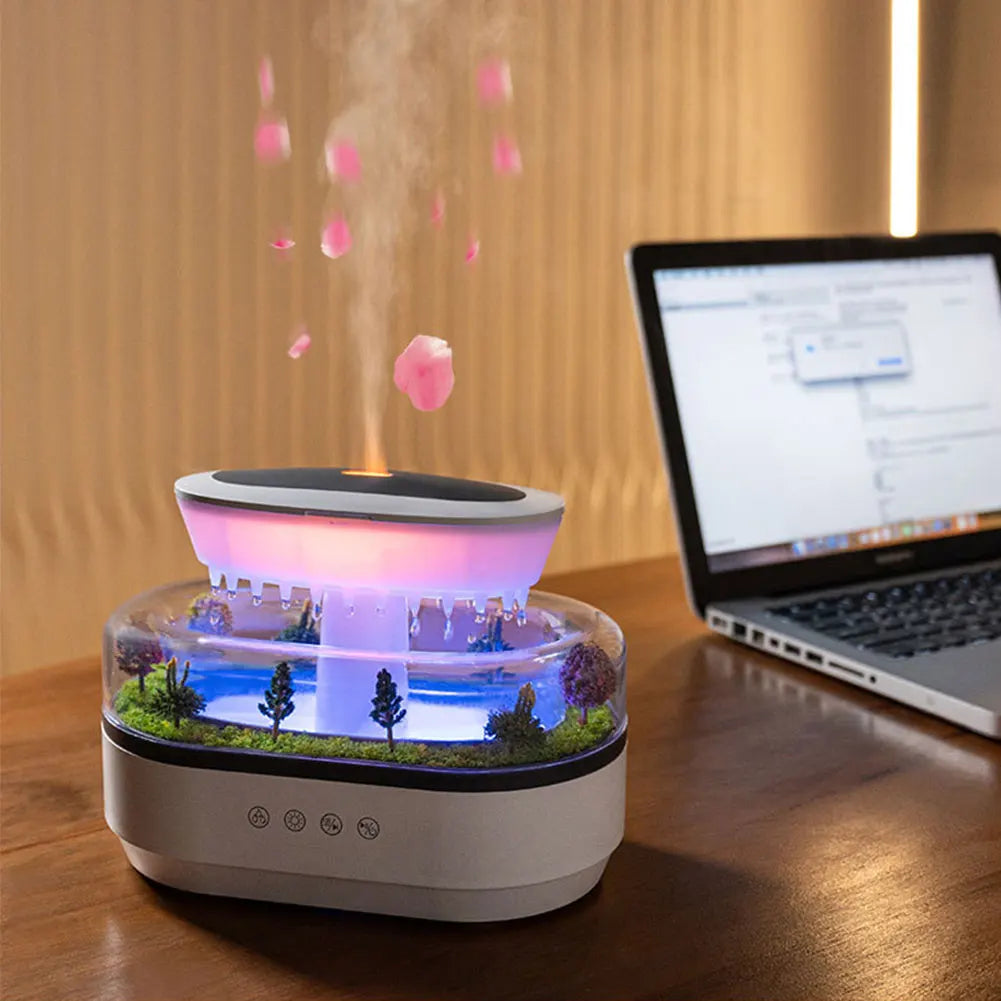 Rain Cloud Aroma Diffuser Zen Raindrop Air Humidifier Water Drip Micro Landscape Essential Oil Diffuser With 7 Color Night Light