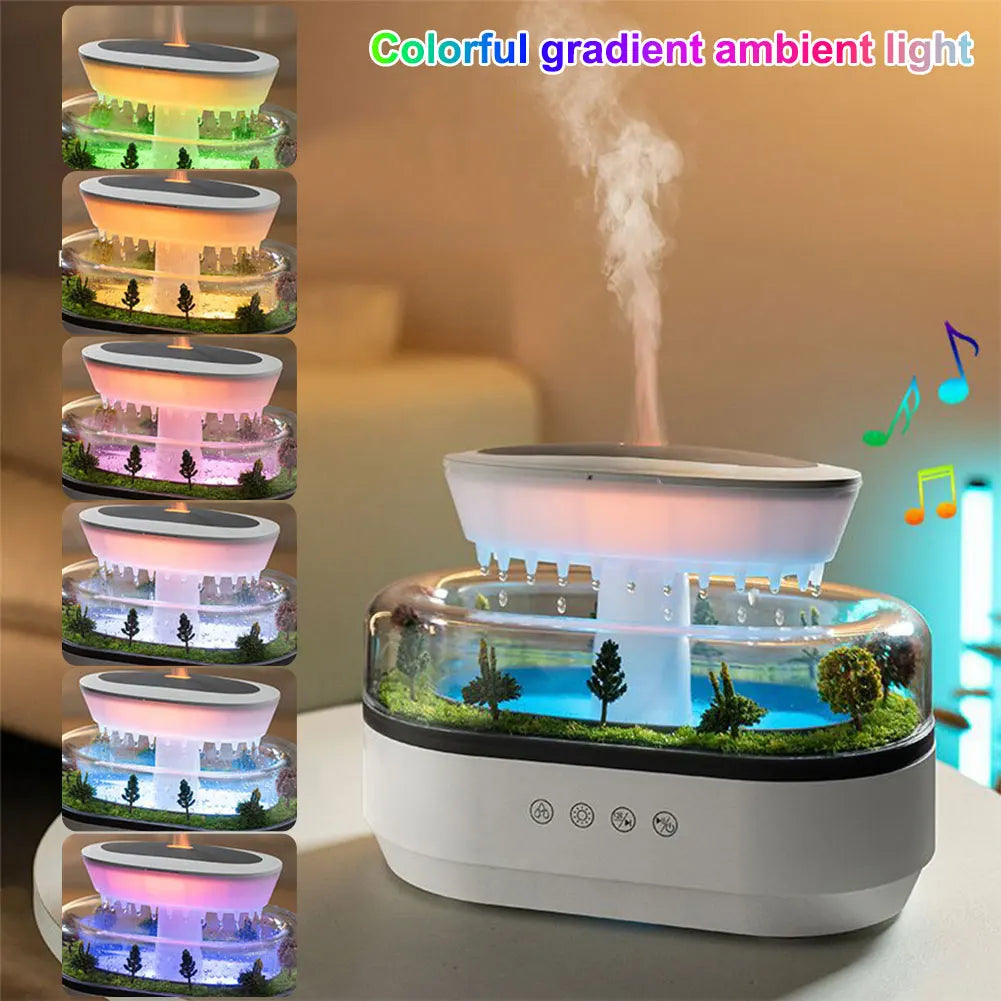 Rain Cloud Aroma Diffuser Zen Raindrop Air Humidifier Water Drip Micro Landscape Essential Oil Diffuser With 7 Color Night Light