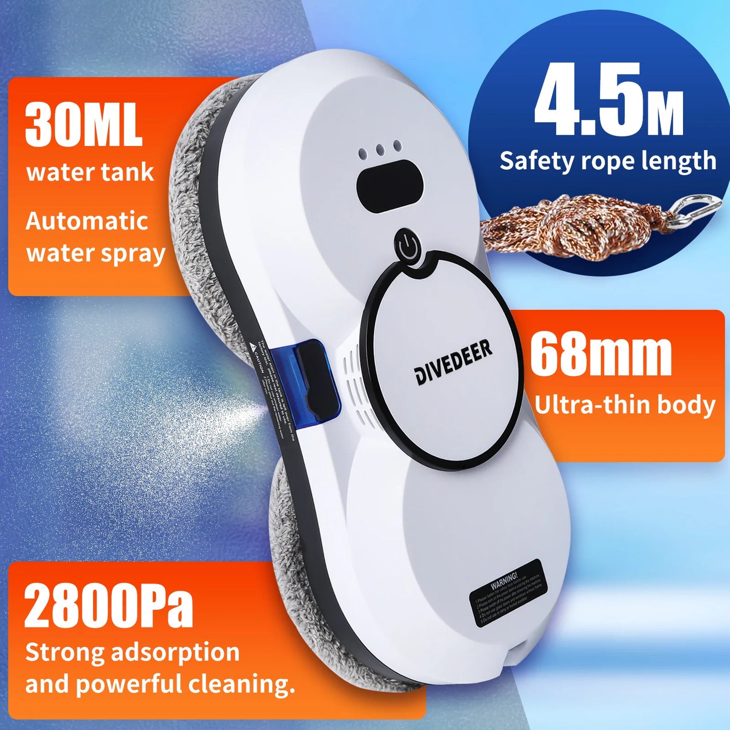 DIVEDEER Water spray window cleaning robot intelligent high-rise double-sided brushless motor glass cleaner spray type