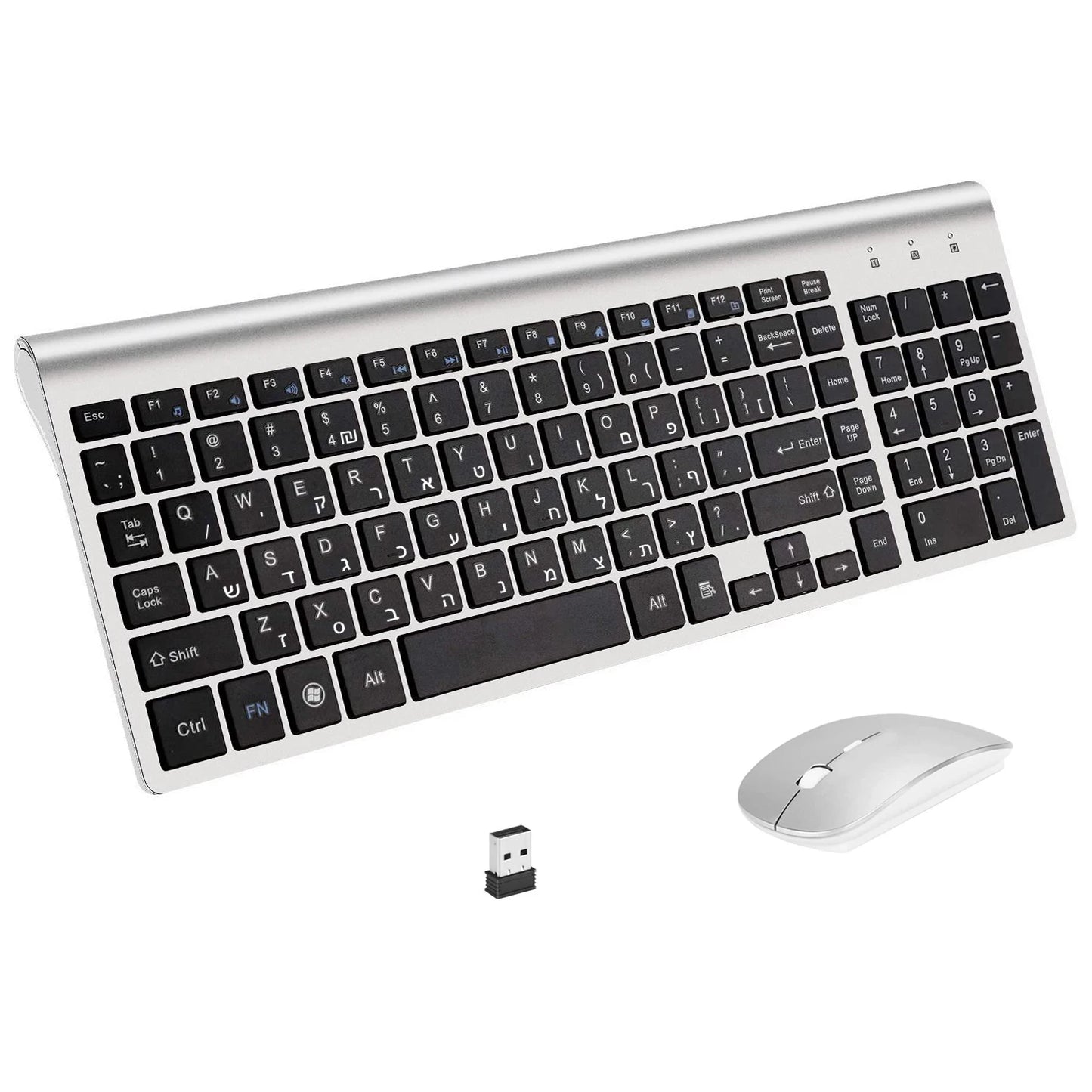 Israel Hebrew Wireless Keyboard Mouse Combos Ultra-Thin Multimedia Full-Size Keyboard and Mouse Low Noise for Notebook Laptop