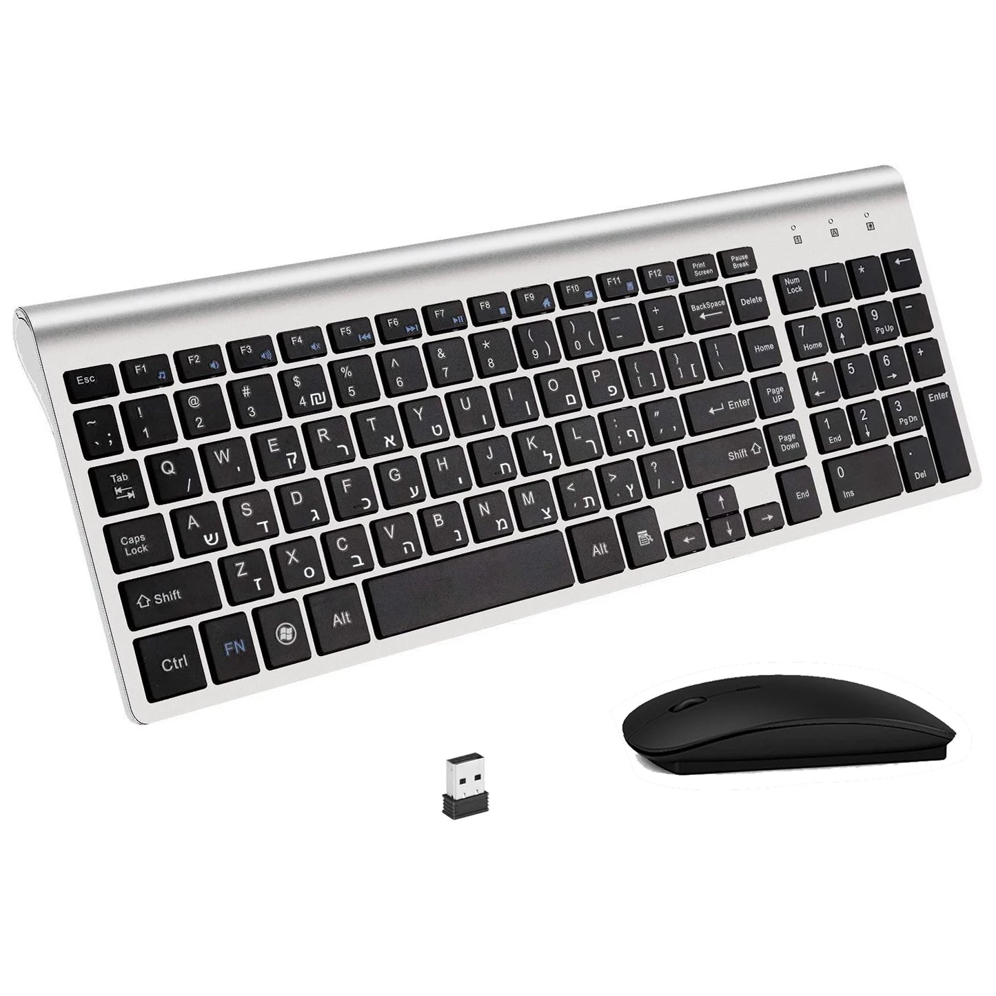 Israel Hebrew Wireless Keyboard Mouse Combos Ultra-Thin Multimedia Full-Size Keyboard and Mouse Low Noise for Notebook Laptop