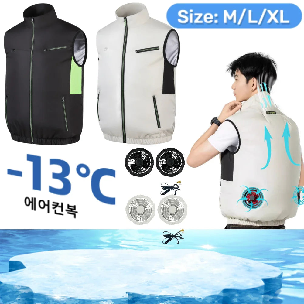 Fan vest Electric Cool Vest Cooling Fan Vest Air-conditioned Clothes Hiking Cooling 13 Hours High Temperature Work Fishing Vest
