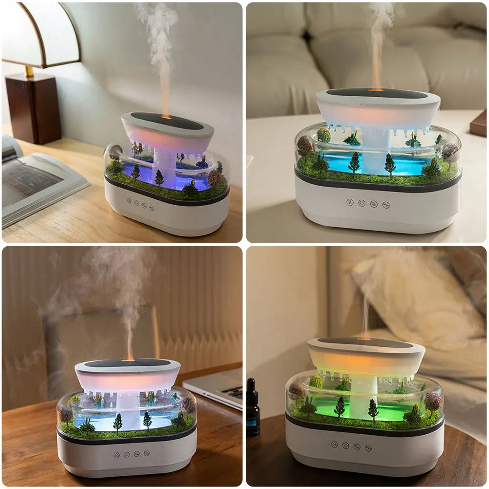 Rain Cloud Aroma Diffuser Zen Raindrop Air Humidifier Water Drip Micro Landscape Essential Oil Diffuser With 7 Color Night Light