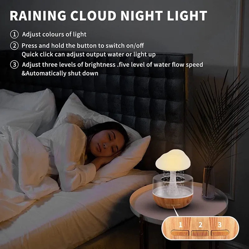 Rain Cloud Humidifier Rain Colorful Mushroom Cloud Raindrop Atmosphere Lamp Night Light Essential Oil Small Aromatherapy Machine