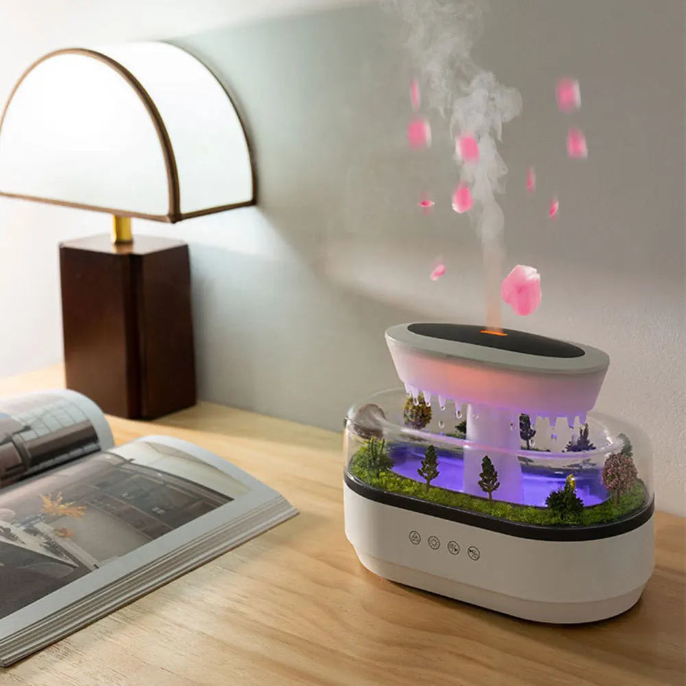 Rain Cloud Aroma Diffuser Zen Raindrop Air Humidifier Water Drip Micro Landscape Essential Oil Diffuser With 7 Color Night Light